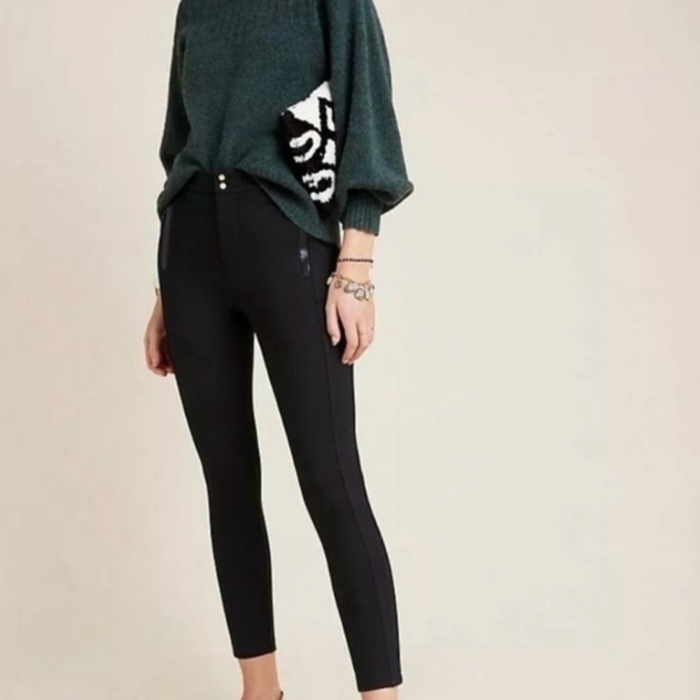 NWT Anthropologie The Essential Slim ponte tapered pant, black, size 12